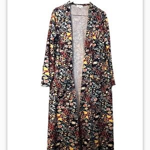 Lularoe Sarah Black Multi-Color Sz Large Floral Long Open Cardigan with Pockets